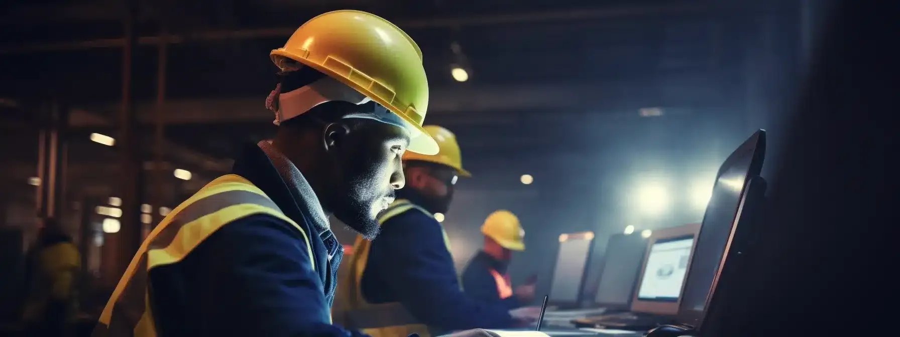 workers in an industrial setting reviewing and studying the caohc standards for improved respiratory protection.