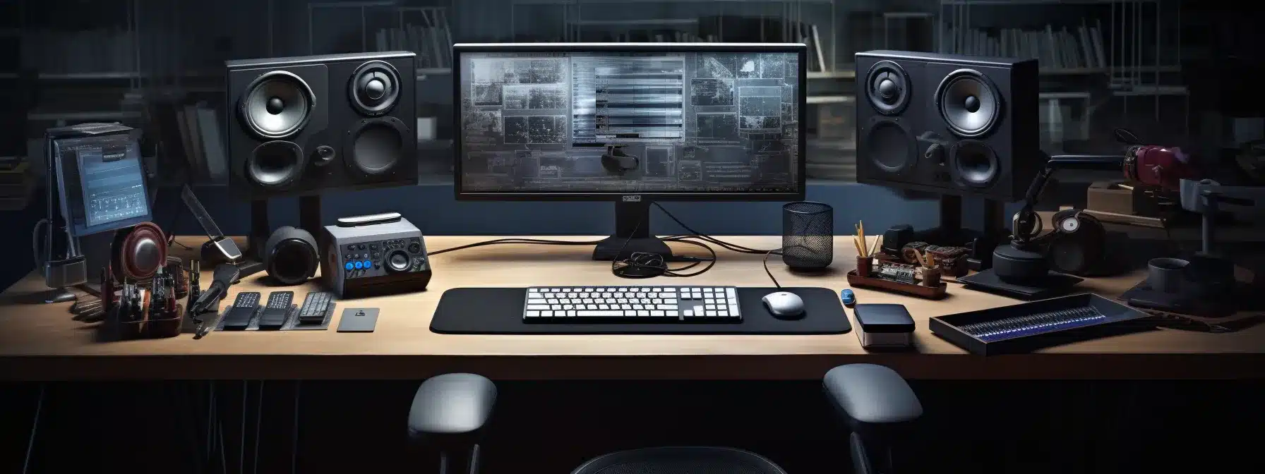 a neatly arranged desk with ergonomic tools, including a supportive chair, an adjustable monitor, and a keyboard with wrist support.