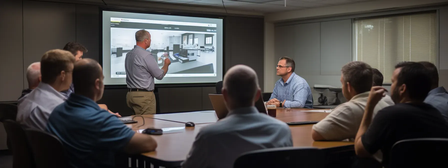 A group of people in a classroom, listening to a trainer explain the caohc and niosh certification training process.