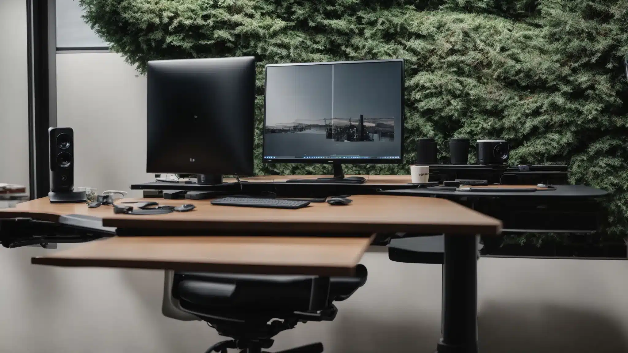A workstation with an adjustable chair positioned in front of a computer monitor at eye level and a keyboard set up to encourage proper posture.
